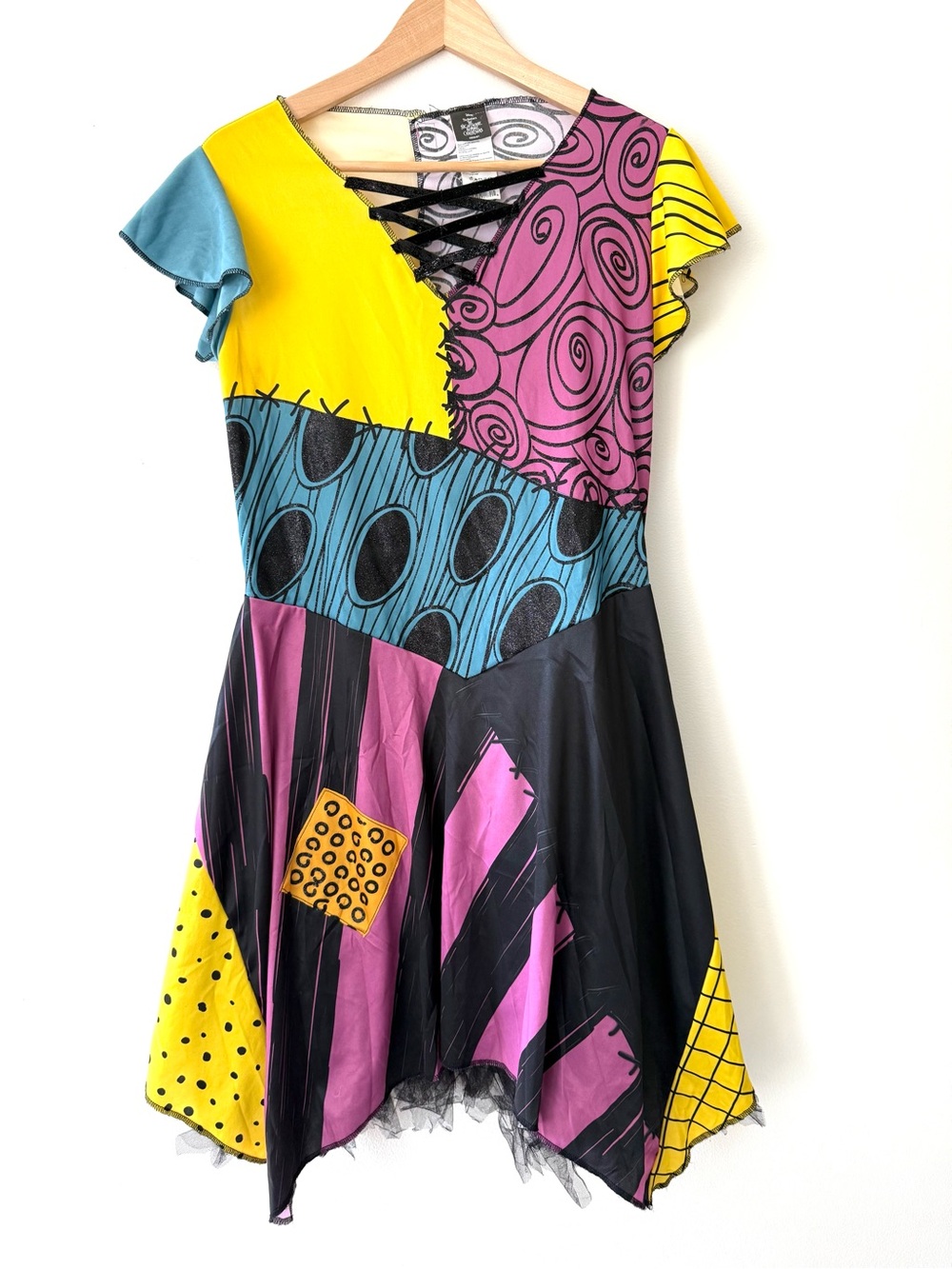 Disney Nightmare Before Xmas Sally Costume Dress Girls L 12-14 fits Adult XS EUC